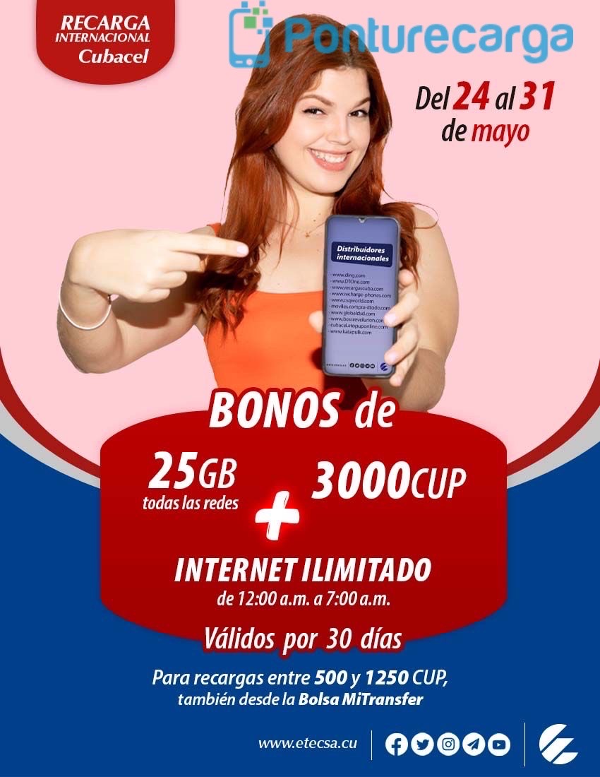 CUBACEL PROMO FROM MAY 24 TO 31.… ❇️RECHARGE WITH PONTURECARGA.COM❇️